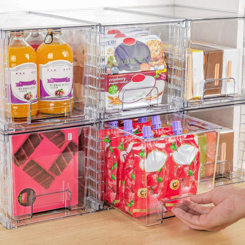 Vtopmart Transparent Stackable Drawer Organizer with Handles for Bathroom Kitchen Pantry under Sink Cabinet Closet Makeup Multifunctional Storage Solution 5-10Kg Capacity, 3-Tier Metal Rolling Cart with Wheels Pink