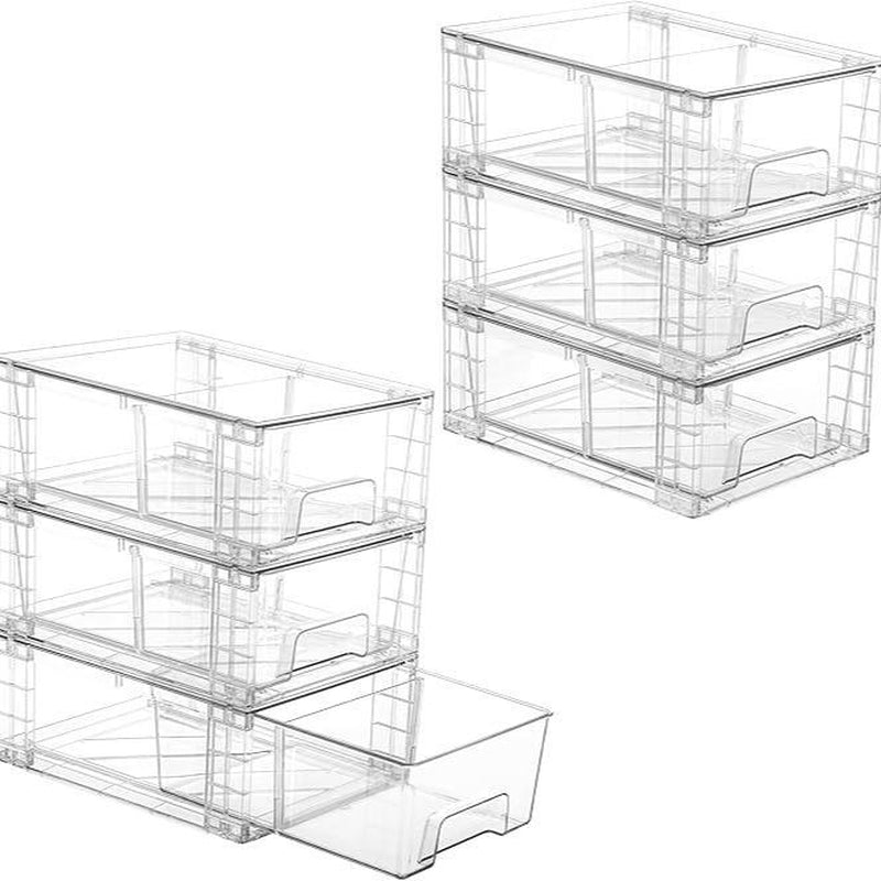Vtopmart Transparent Stackable Drawer Organizer with Handles for Bathroom Kitchen Pantry under Sink Cabinet Closet Makeup Multifunctional Storage Solution 5-10Kg Capacity, 3-Tier Metal Rolling Cart with Wheels Pink