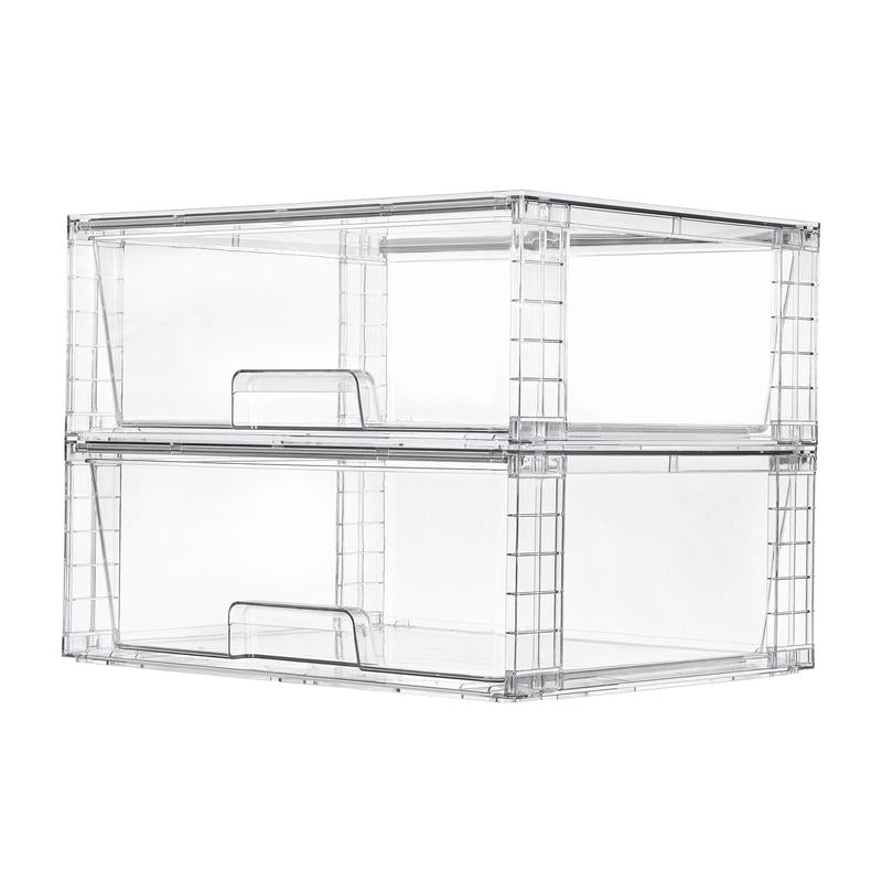 Vtopmart Transparent Stackable Drawer Organizer with Handles for Bathroom Kitchen Pantry under Sink Cabinet Closet Makeup Multifunctional Storage Solution 5-10Kg Capacity, 3-Tier Metal Rolling Cart with Wheels Pink