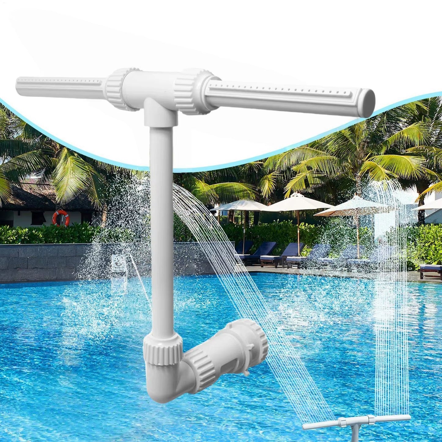 Waterfall Swimming Pool Fountain with Double Spray Adjustable Cooling Sprinkler for Inground Pools Water Sports Accessories