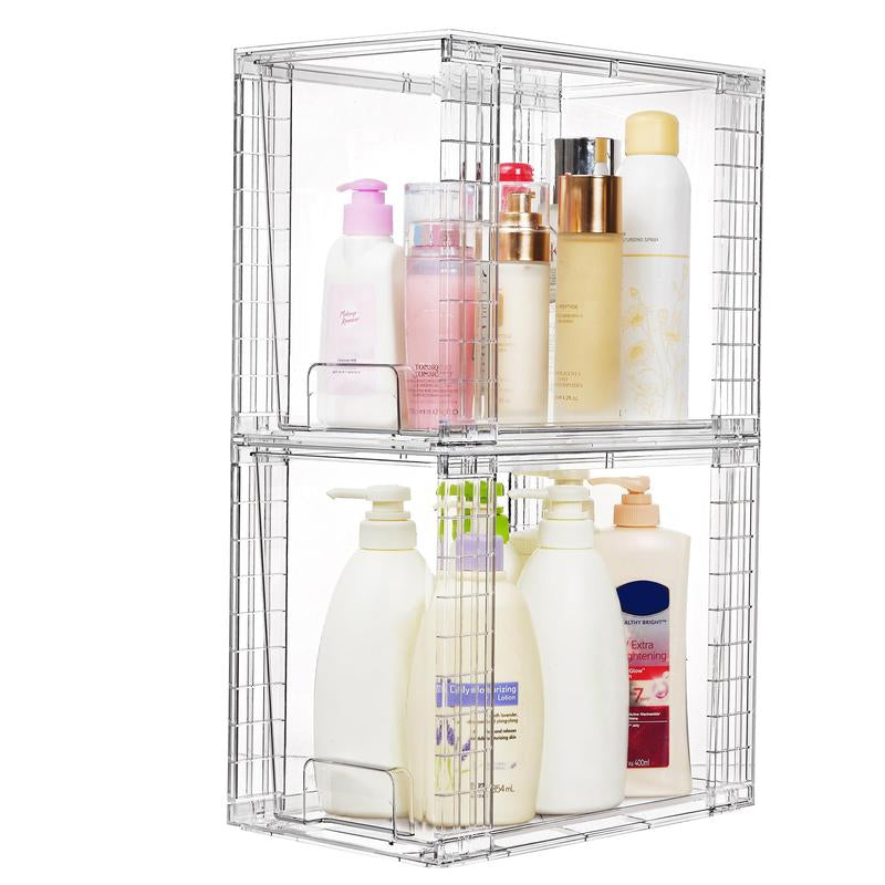 Vtopmart Transparent Stackable Drawer Organizer with Handles for Bathroom Kitchen Pantry under Sink Cabinet Closet Makeup Multifunctional Storage Solution 5-10Kg Capacity, 3-Tier Metal Rolling Cart with Wheels Pink