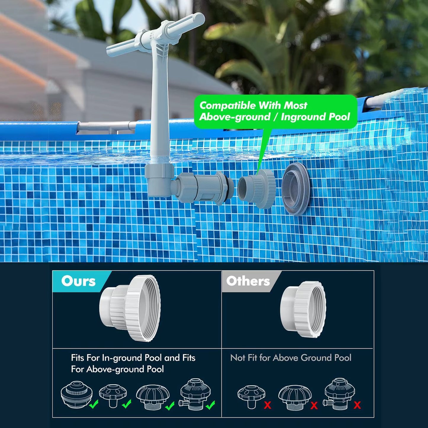 Waterfall Swimming Pool Fountain with Double Spray Adjustable Cooling Sprinkler for Inground Pools Water Sports Accessories