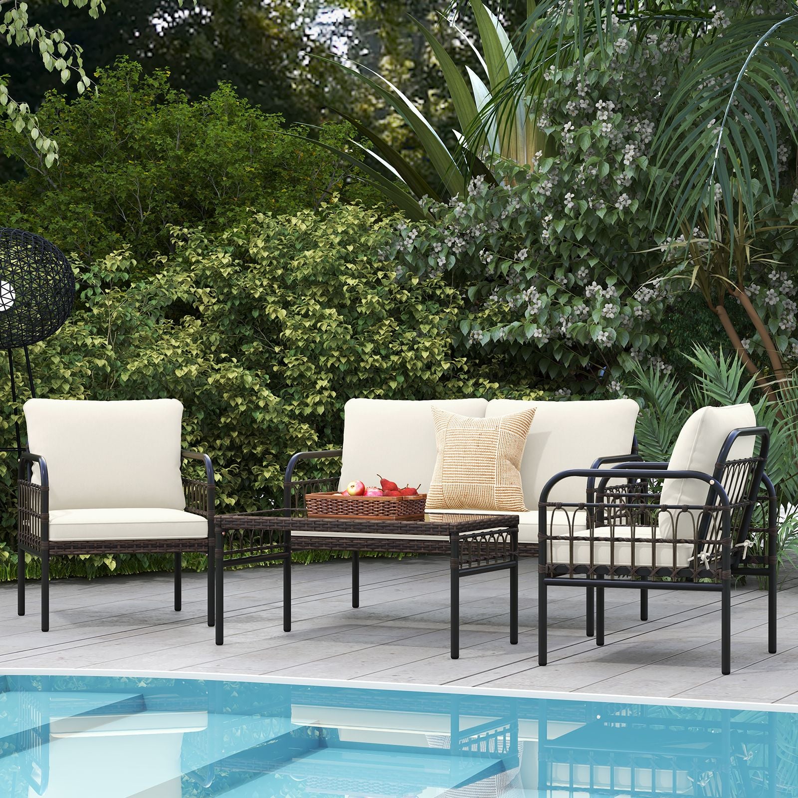 4 Pieces Patio Furniture Set with Soft Cushions