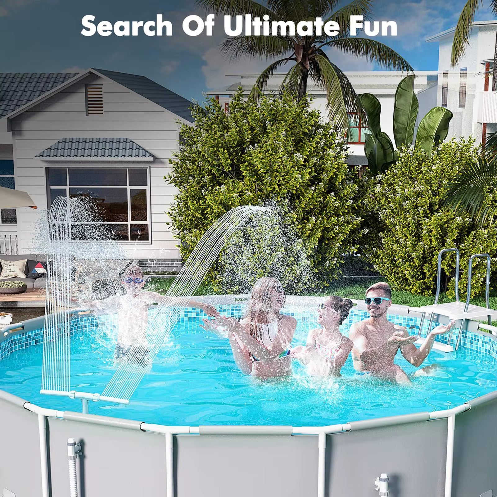 Waterfall Swimming Pool Fountain with Double Spray Adjustable Cooling Sprinkler for Inground Pools Water Sports Accessories