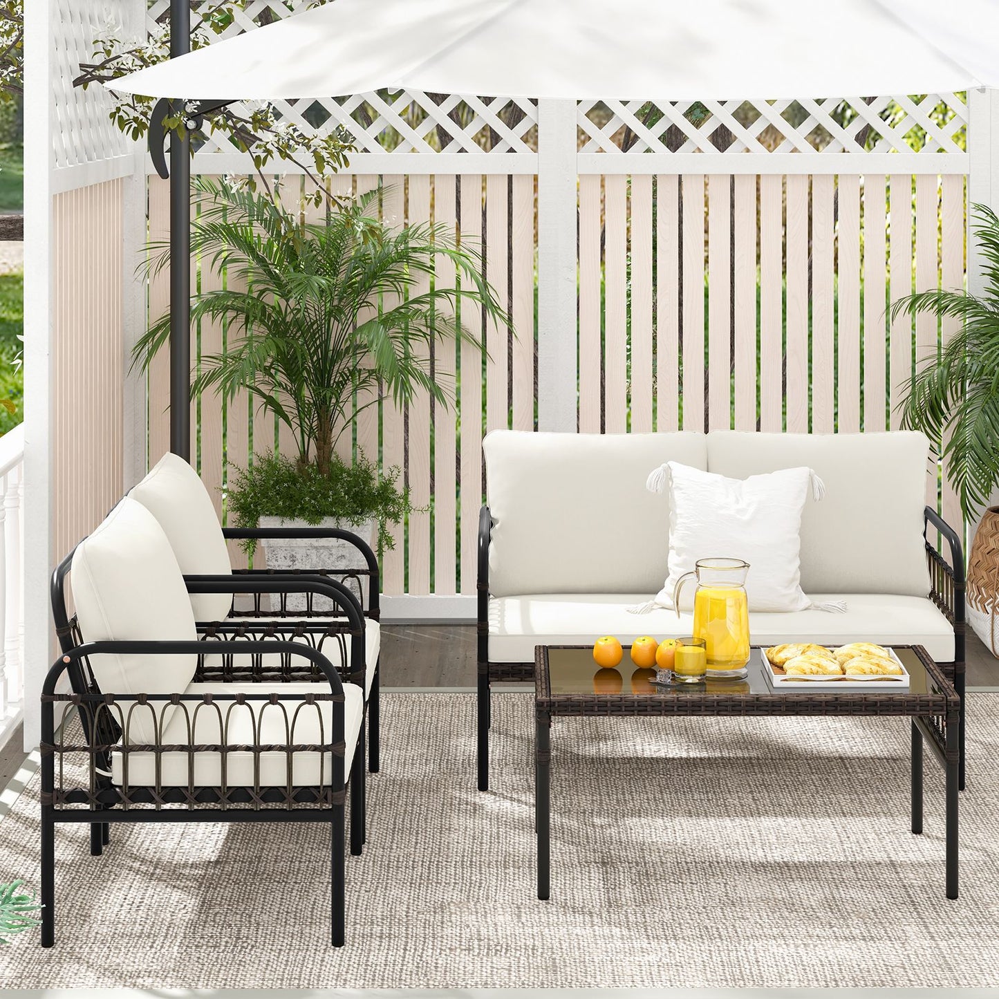 4 Pieces Patio Furniture Set with Soft Cushions