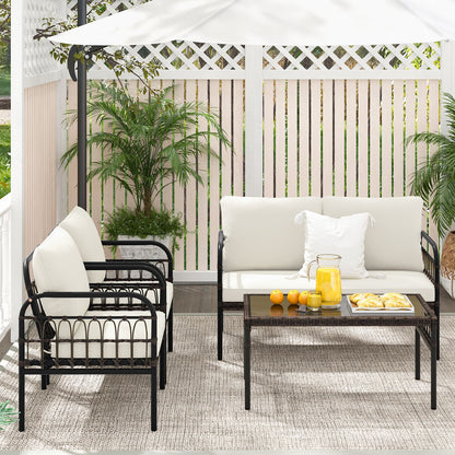4 Pieces Patio Furniture Set with Soft Cushions