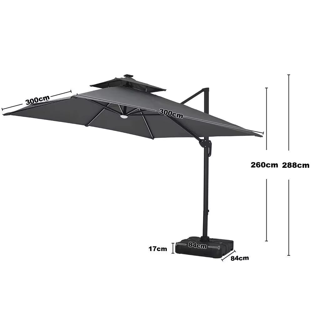 3M Dark Grey Garden LED Light Parasol Outdoor Umbrella with Cross Base