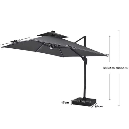 3M Dark Grey Garden LED Light Parasol Outdoor Umbrella with Cross Base