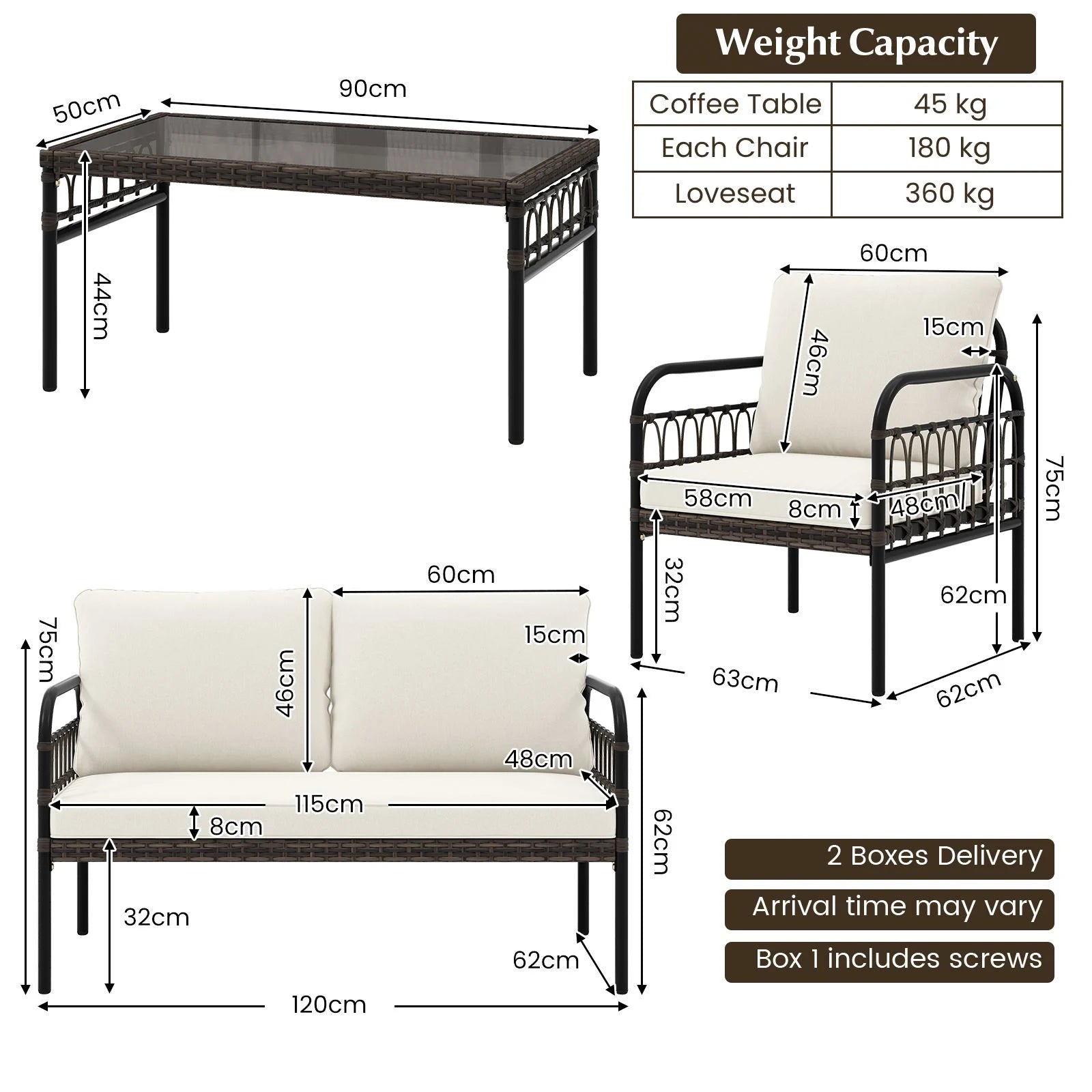 4 Pieces Patio Furniture Set with Soft Cushions