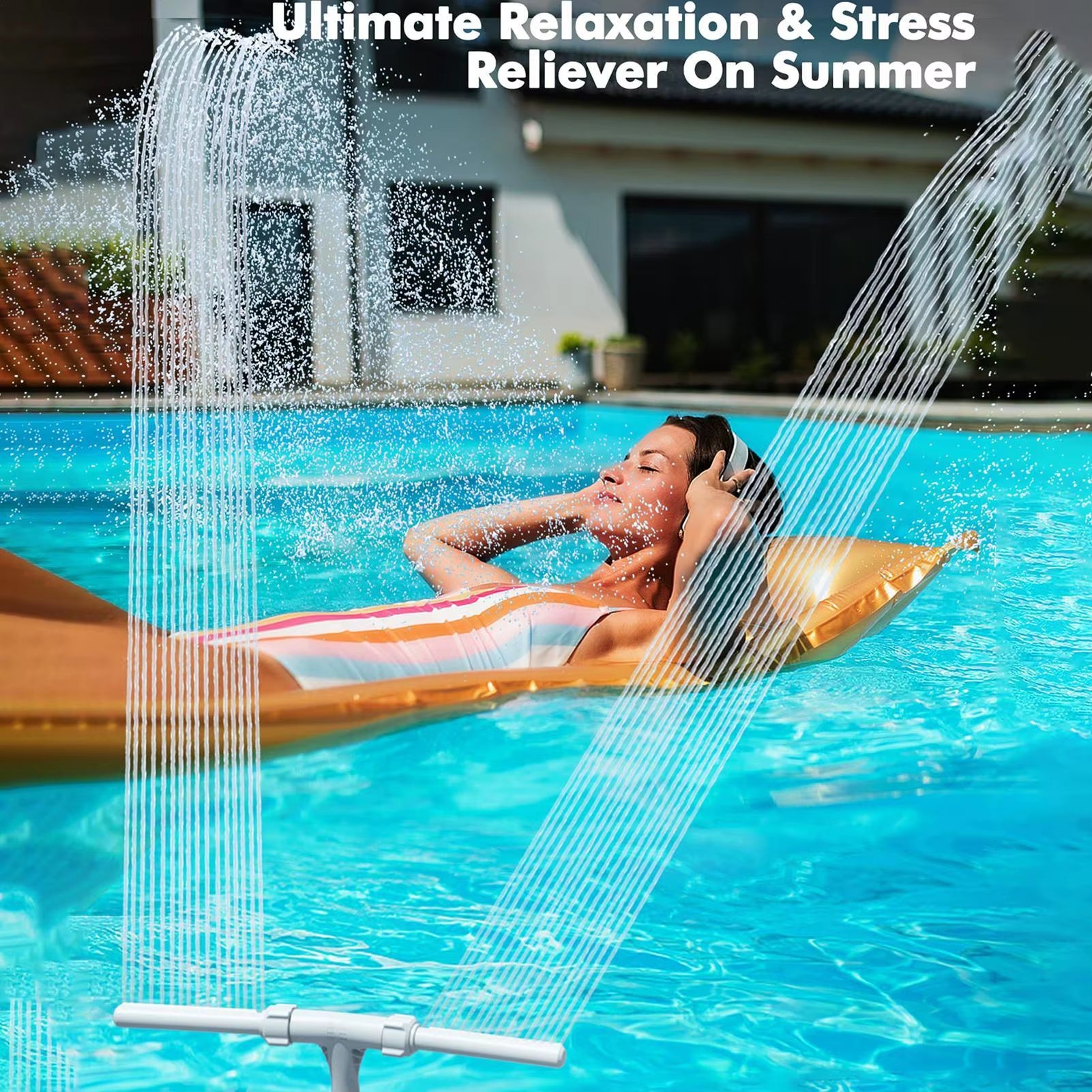 Waterfall Swimming Pool Fountain with Double Spray Adjustable Cooling Sprinkler for Inground Pools Water Sports Accessories