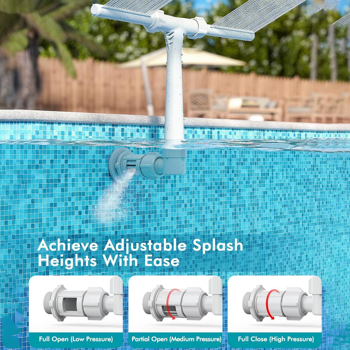 Waterfall Swimming Pool Fountain with Double Spray Adjustable Cooling Sprinkler for Inground Pools Water Sports Accessories