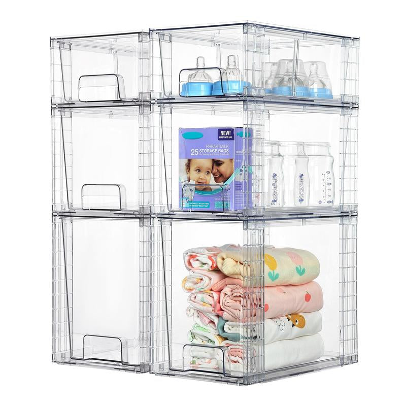 Vtopmart Transparent Stackable Drawer Organizer with Handles for Bathroom Kitchen Pantry under Sink Cabinet Closet Makeup Multifunctional Storage Solution 5-10Kg Capacity, 3-Tier Metal Rolling Cart with Wheels Pink